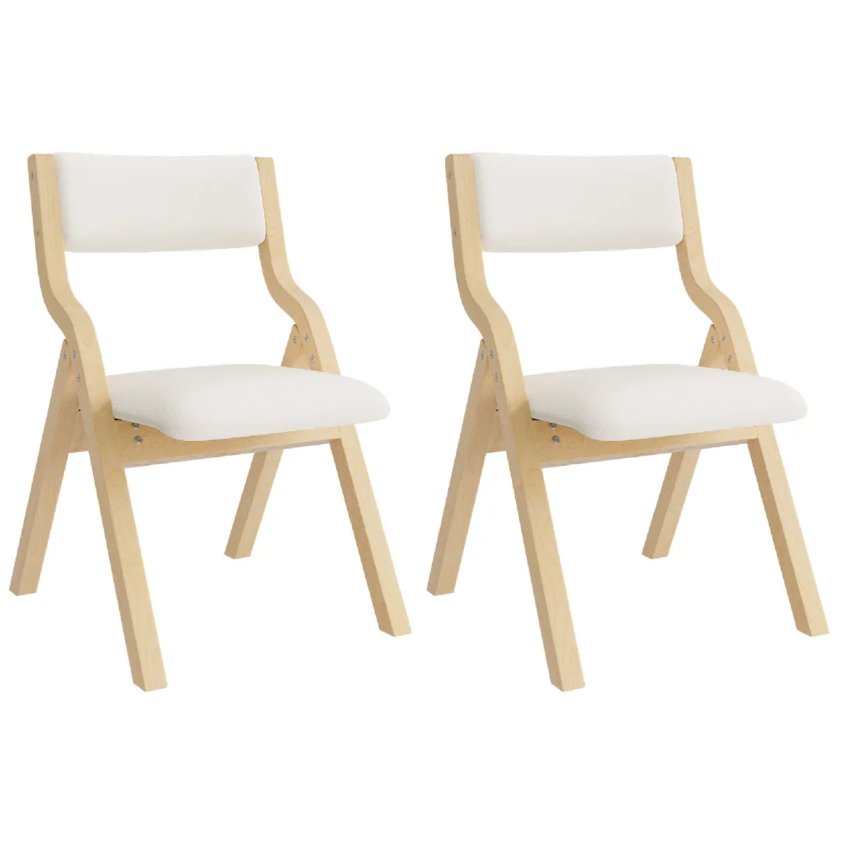 Lot de 2 chaises de salle à manger pliantes en bois et lin beige rembourrées livrées montées