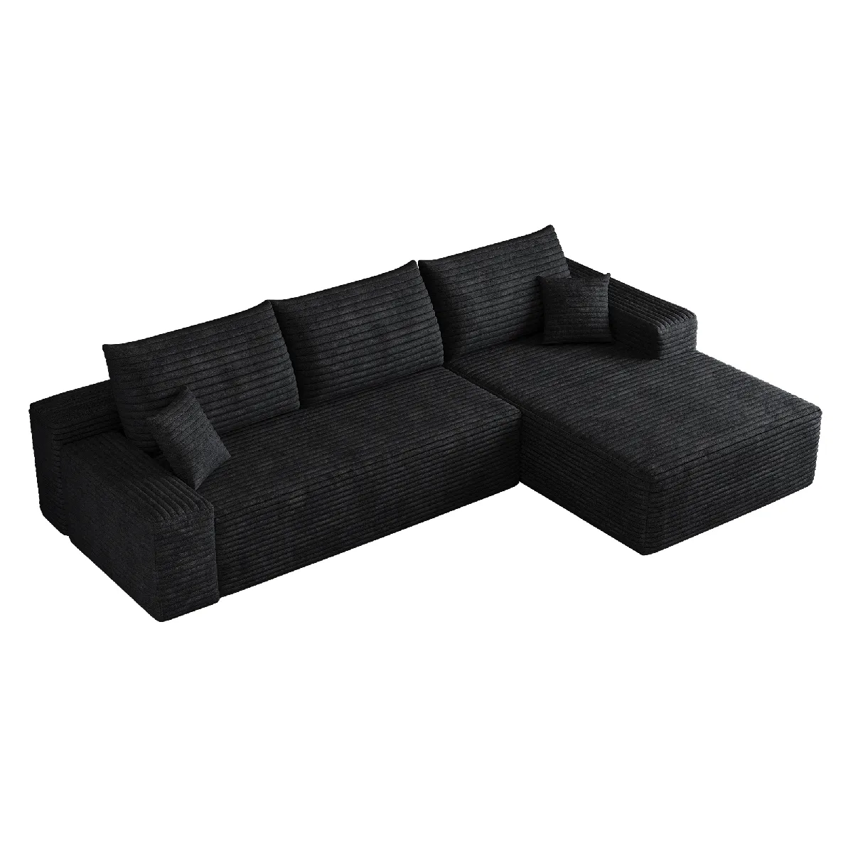 Canapé d'angle compressé en velours côtelé noir avec méridienne 270 cm