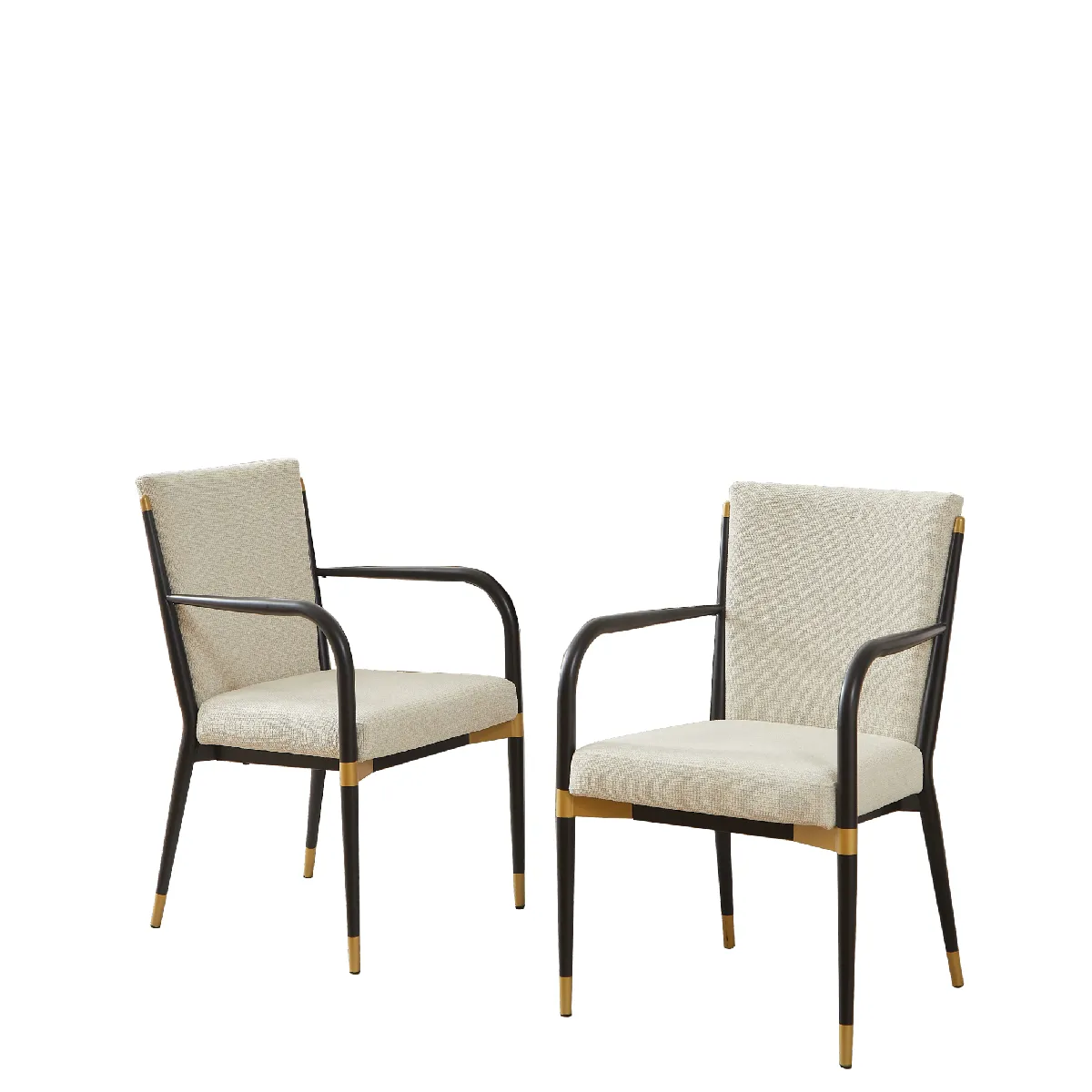 Chaise de salle à manger avec accoudoirs lot de 2 en tissu beige cadre noir accents dorés style scandinave
