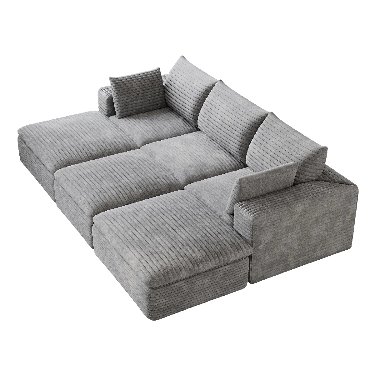 Canapé modulaire compressé en tissu gris avec mousse 260 cm