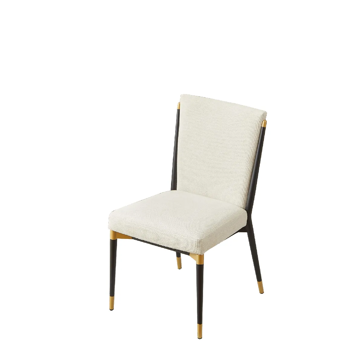Lot de 2 chaises de salle à manger en tissu beige cadre noir avec habillage doré pieds réglables en hauteur