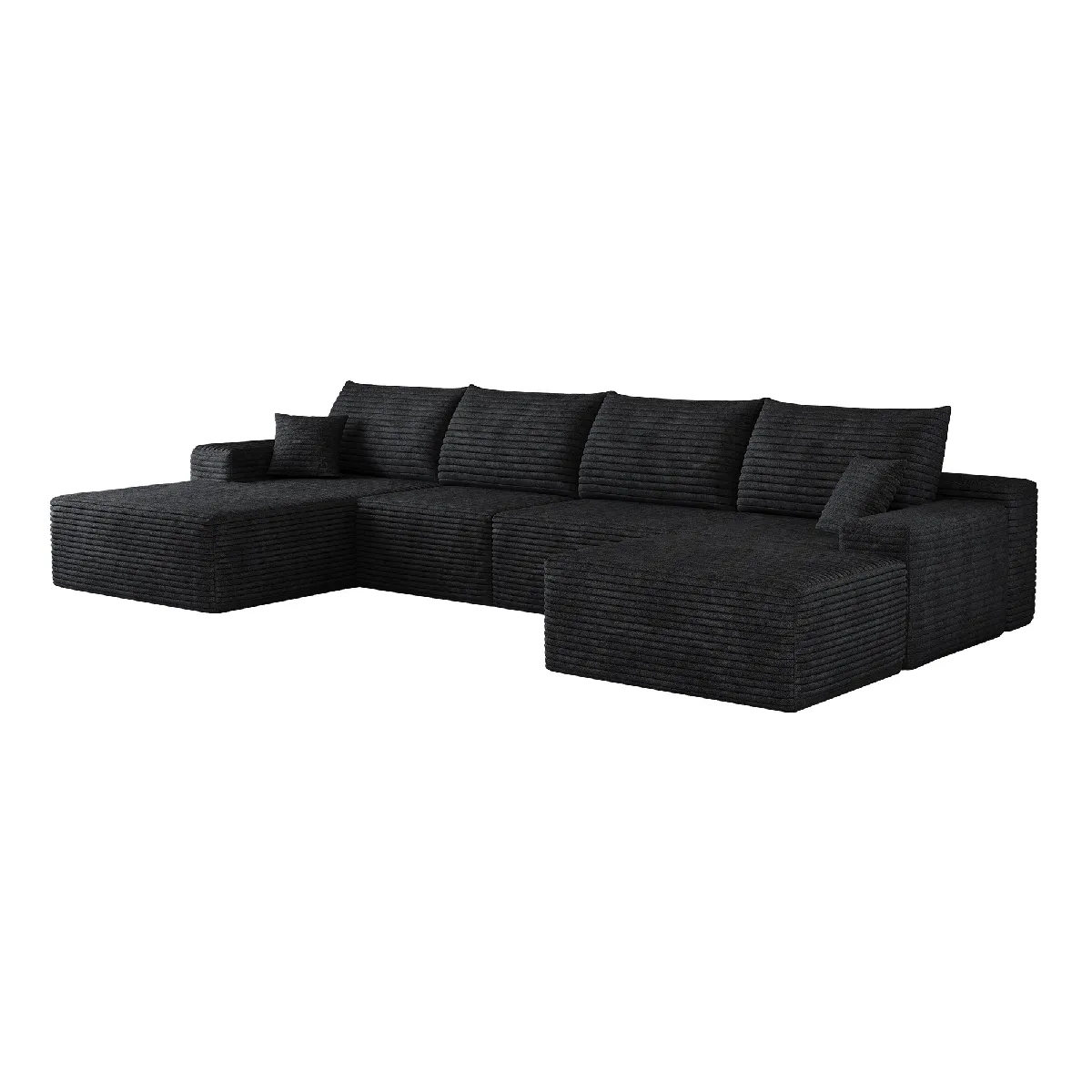 Canapé d'angle compressé en tissu noir avec chaise longue 340 cm