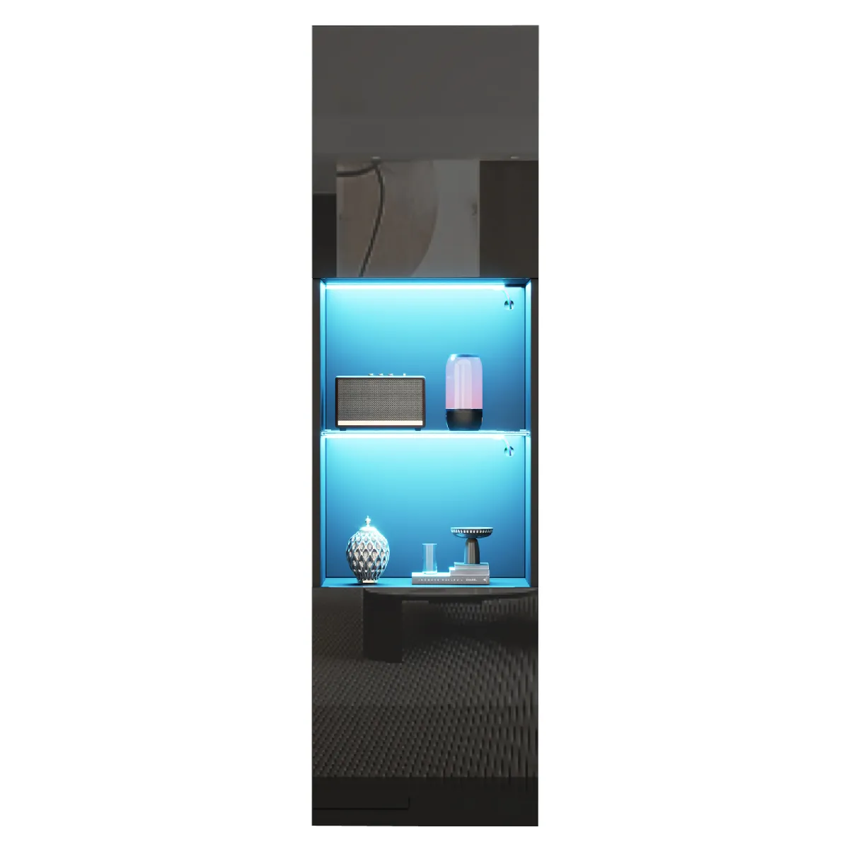Vitrine Moderne avec Éclairage LED - 1 Étagère en Verre, Meuble de Rangement avec Portes, 45x35x160 cm - Noir