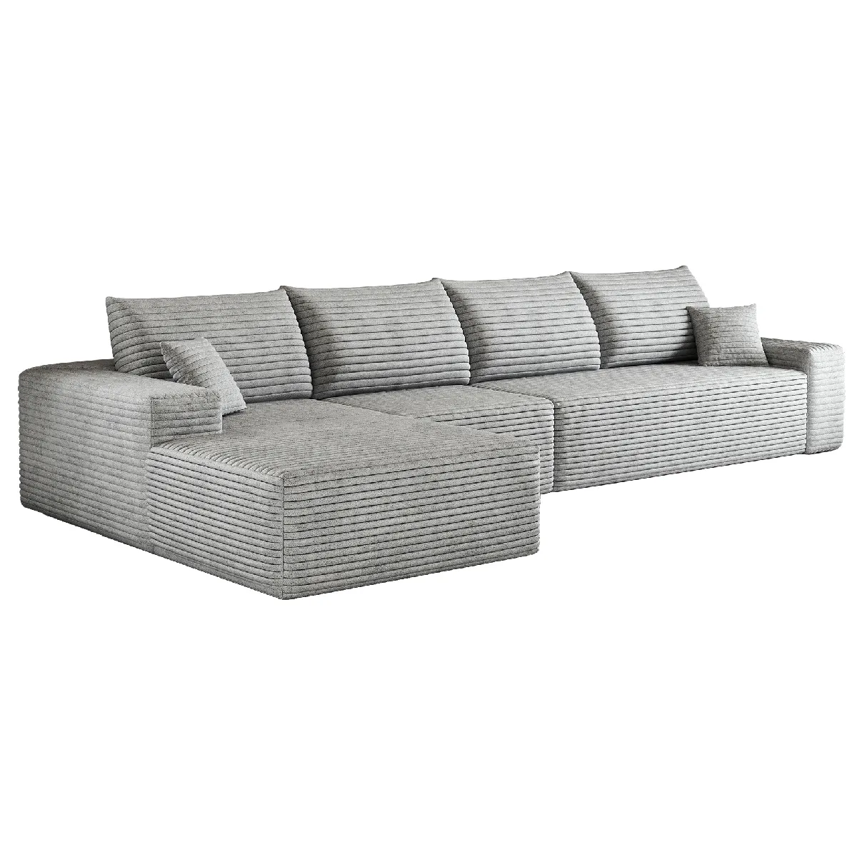 Canapé d'angle compressé modulaire en tissu gris avec méridienne