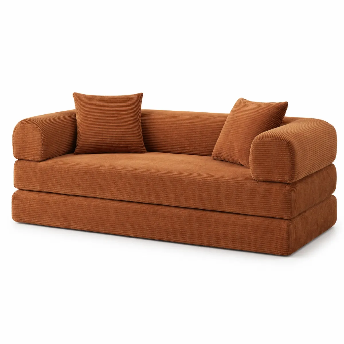 Canapé Convertible Modulable En Mousse Terracotta Sans Montage