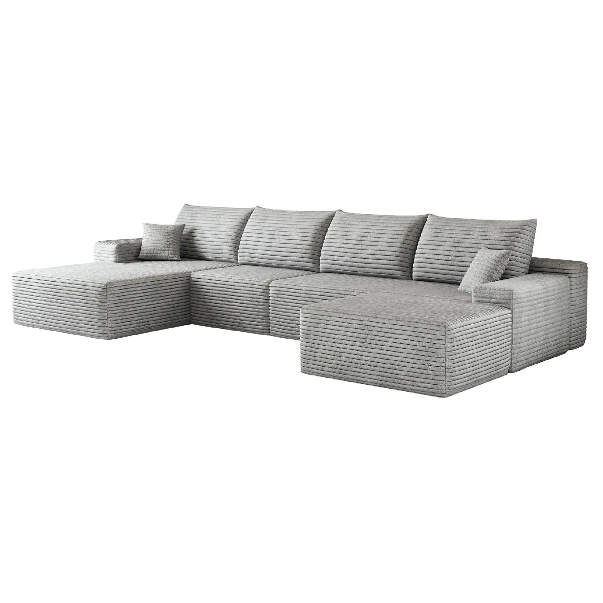 Canapé d'angle compressé en velours côtelé gris avec méridienne 340 cm