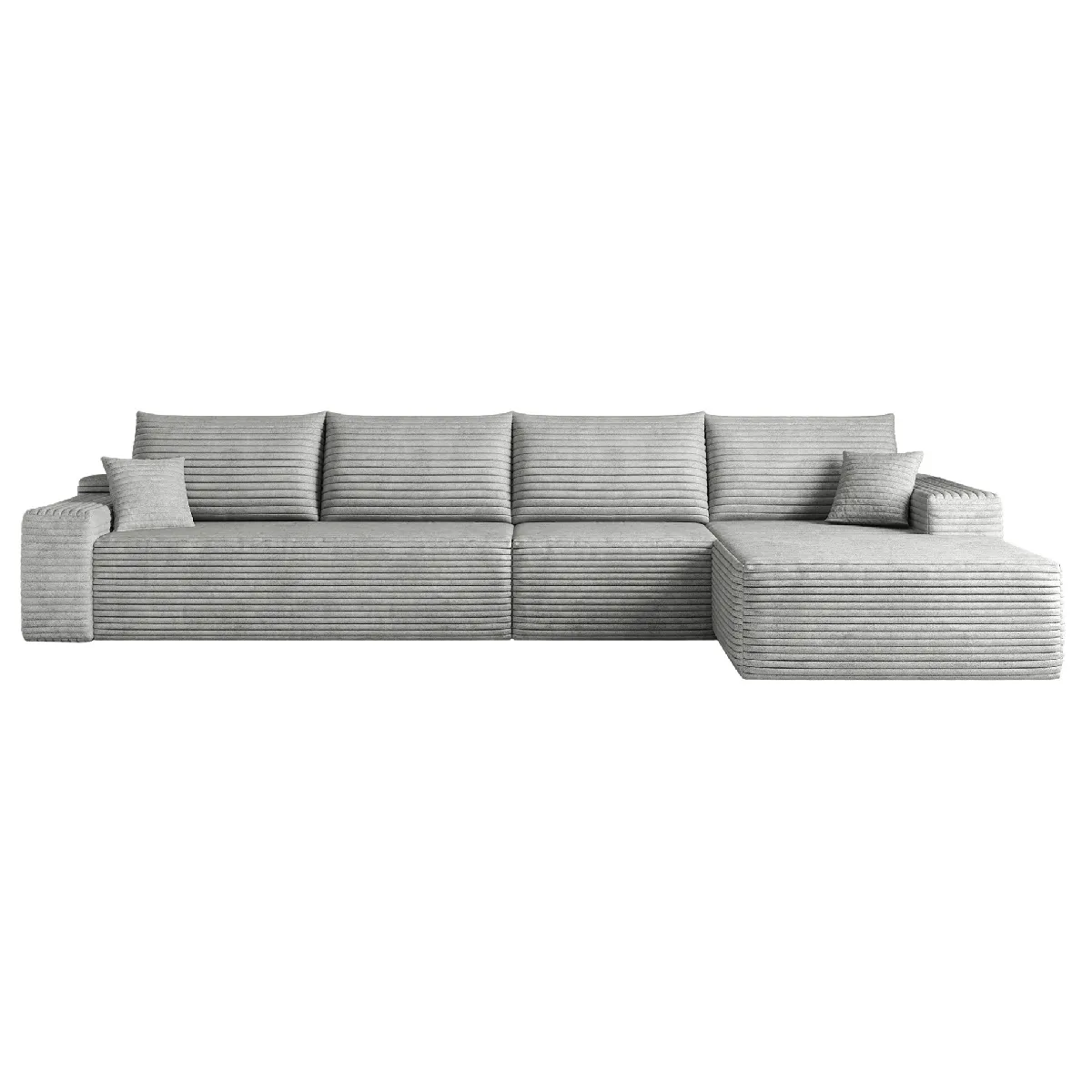 Canapé d'angle compressé en velours côtelé gris avec méridienne 340 cm