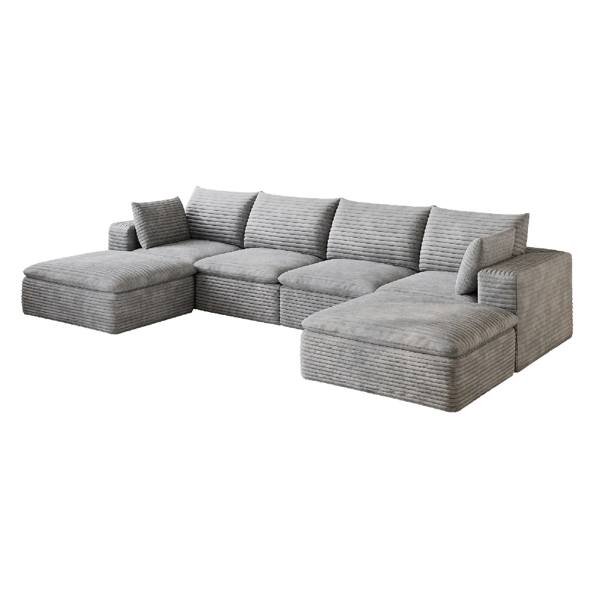 Canapé modulaire compressé en tissu gris avec coussins amovibles