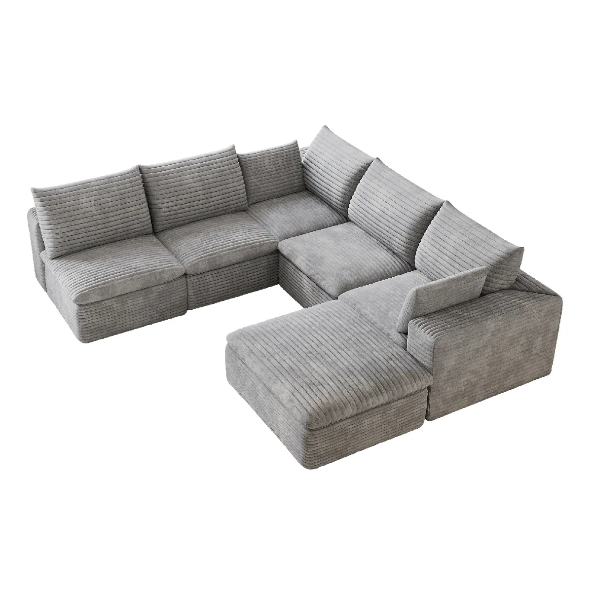 Canapé modulaire compressé en tissu gris avec coussins amovibles