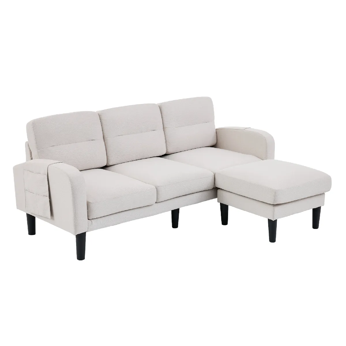 Canapé d'angle beige avec méridienne et rangement 204x136x80 cm