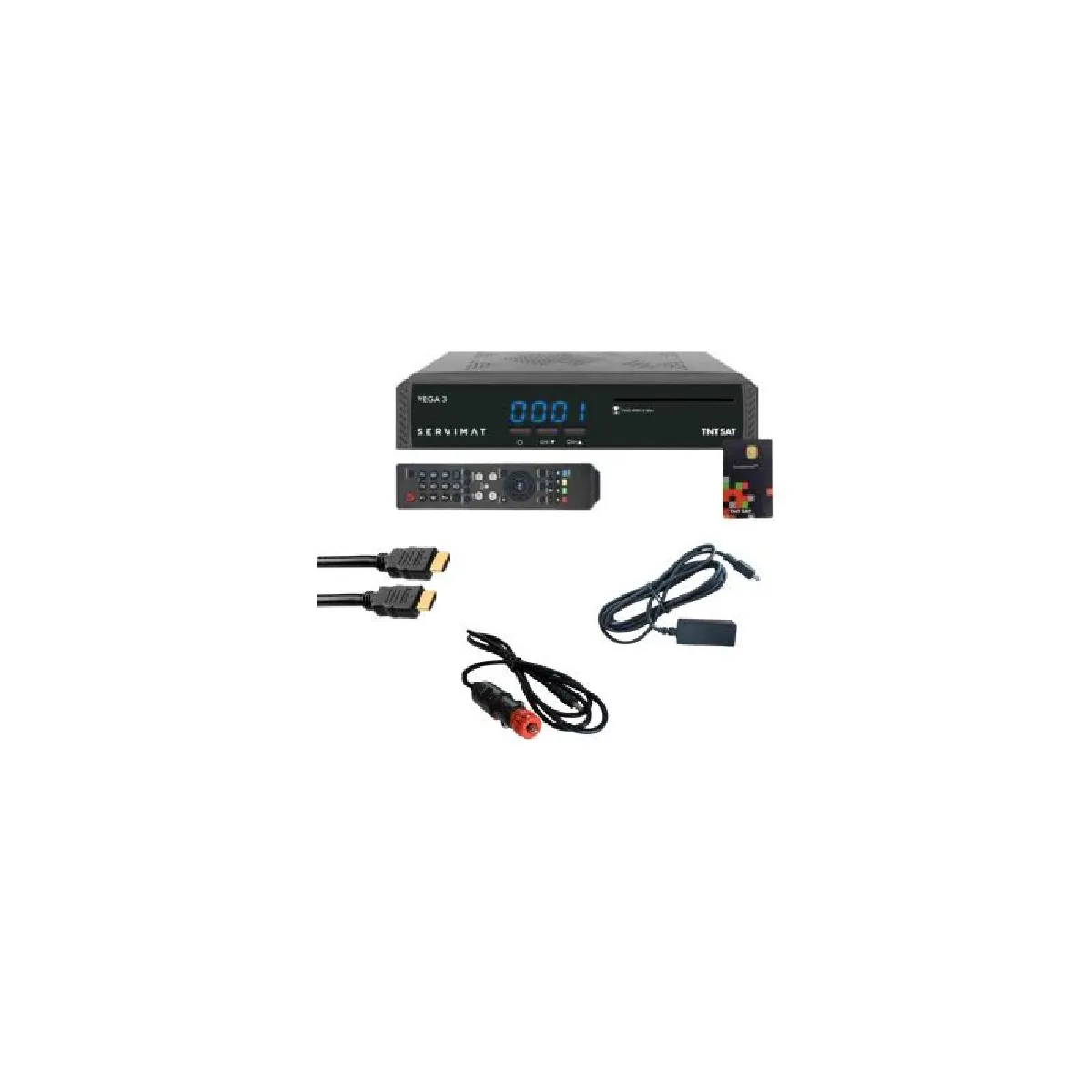 Pack Servimat Vega 3 Décodeur Satellite Hd + Carte Tntsat + Câble 12v + Hdmi + Ir