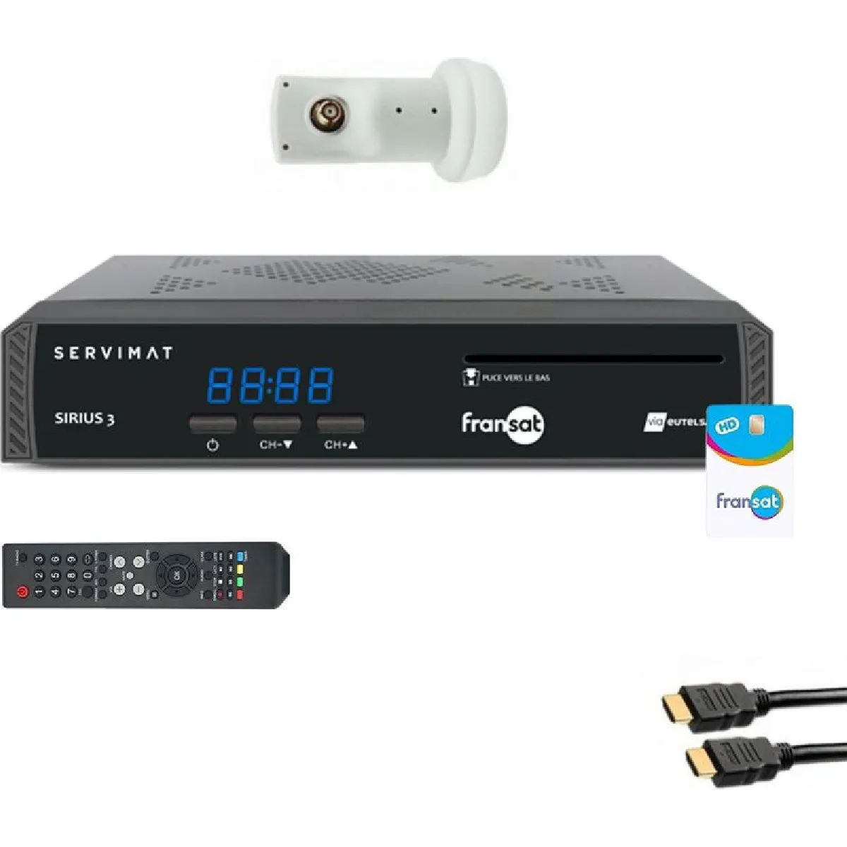 Pack Servimat Récepteur Tv Satellite Hd + Carte Fransat Pc6 + Câble Hdmi + Lnb Single