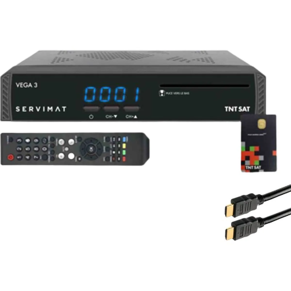 Pack Servimat Récepteur Tv Satellite Full Hd + Carte D'Accès Tntsat V6 + Câble Hdmi