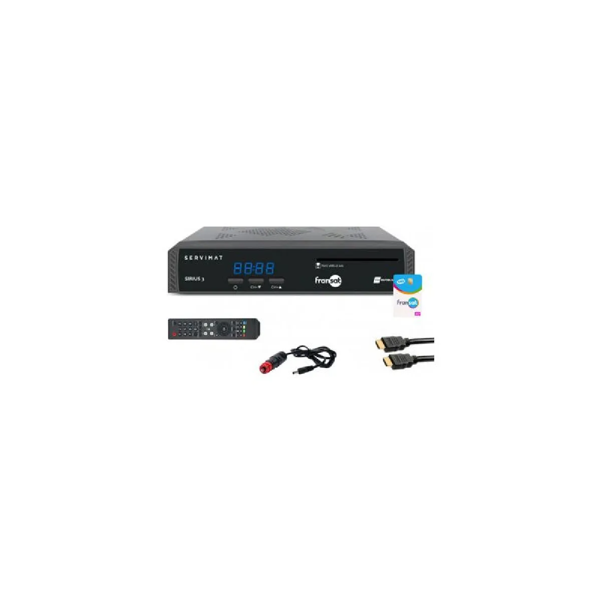 Pack Servimat Récepteur Tv Satellite Hd + Carte Fransat Pc7 + Câble Hdmi + Câble 12v