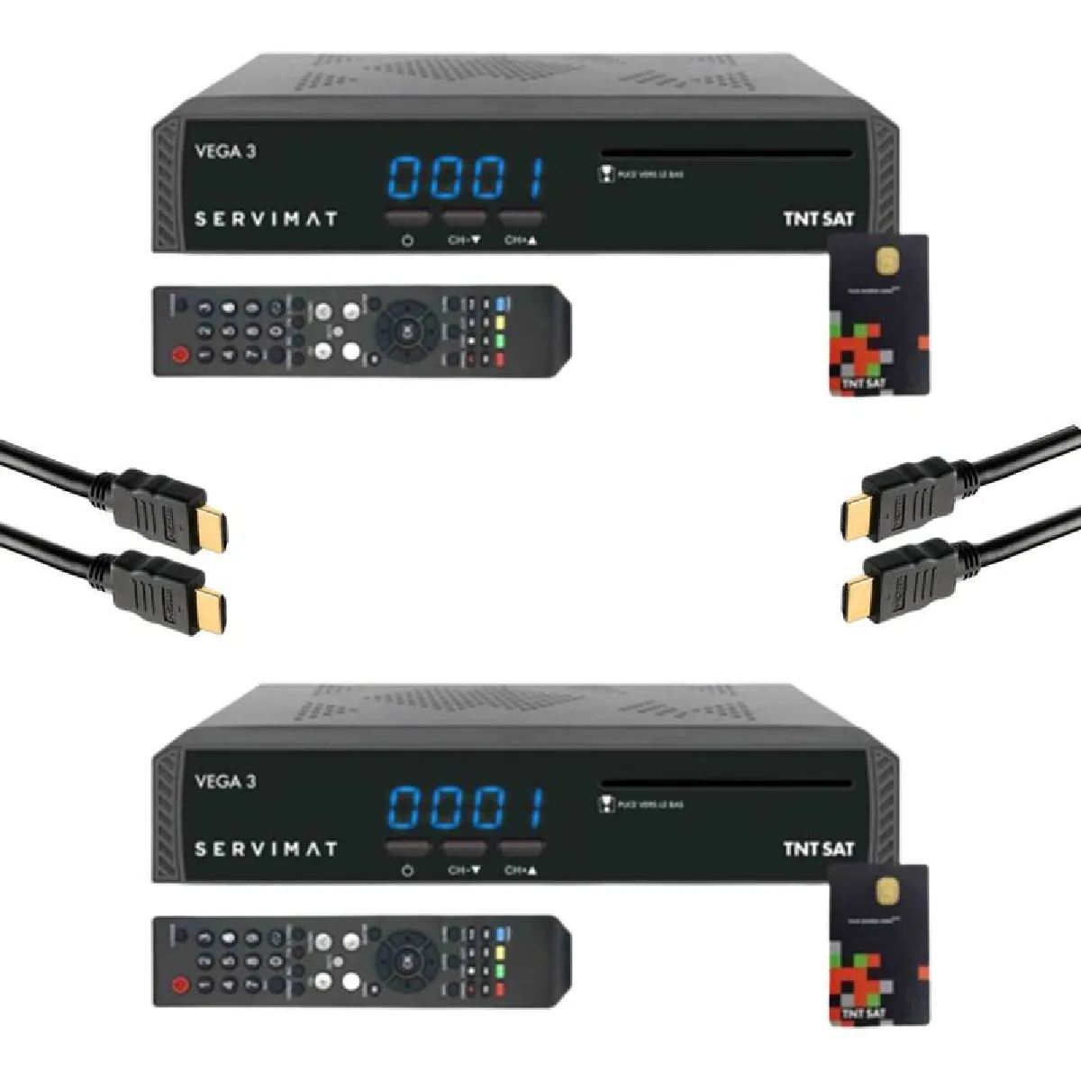 Pack Servimat 2x Récepteurs Tv Satellite Full Hd + Carte Tntsat V6 + Câble Hdmi