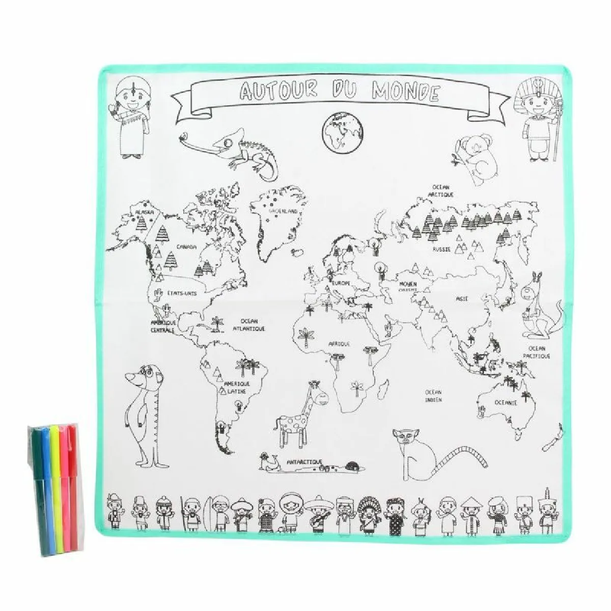 Carte à colorier - jeux 2 momes - éducatif - lavable - noir et blanc