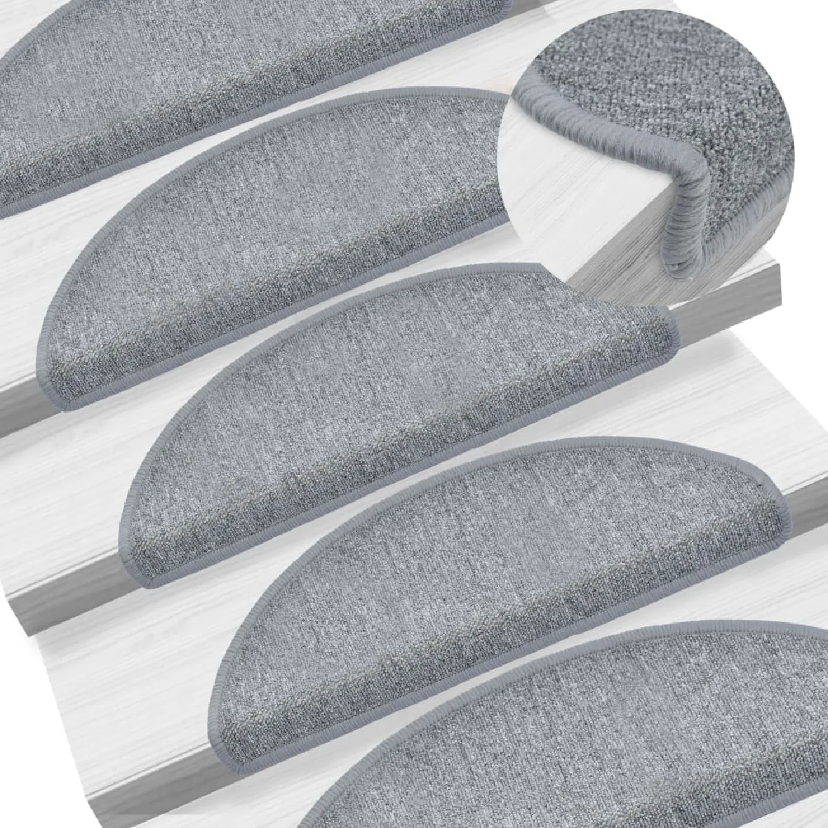 Tapis D'escalier 15 Pièces Gris Clair 65 X 24 X 4 Cm Dec023555