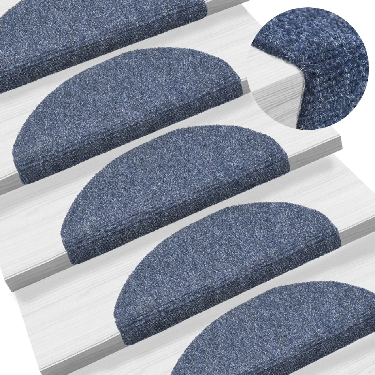 Tapis D'escalier Auto-adhésif Poinçon Aiguilleté 15 Pièces Bleu Dec023315