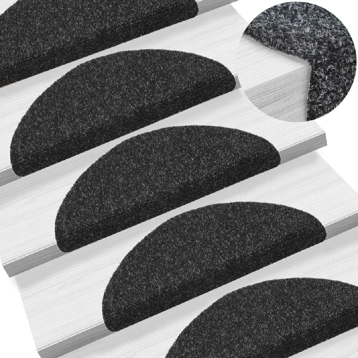 Tapis D'escalier Auto-adhésif Poinçon Aiguilleté 15 Pièces Noir Dec023306