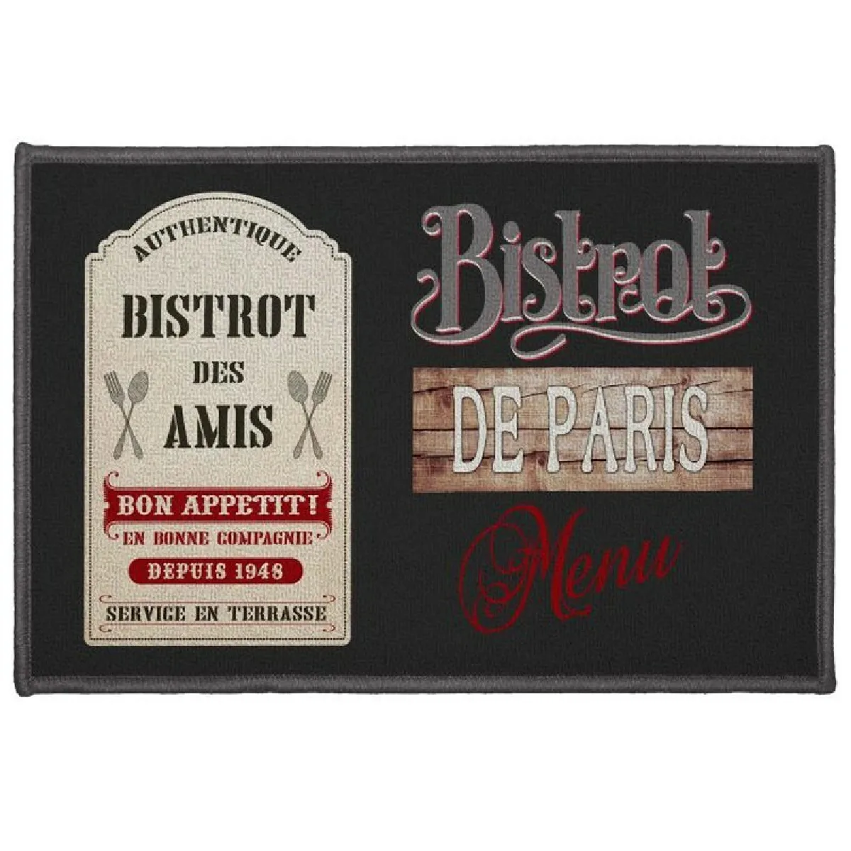 Tapis Rectangle "bistrot Des Amis" 40x60cm Noir