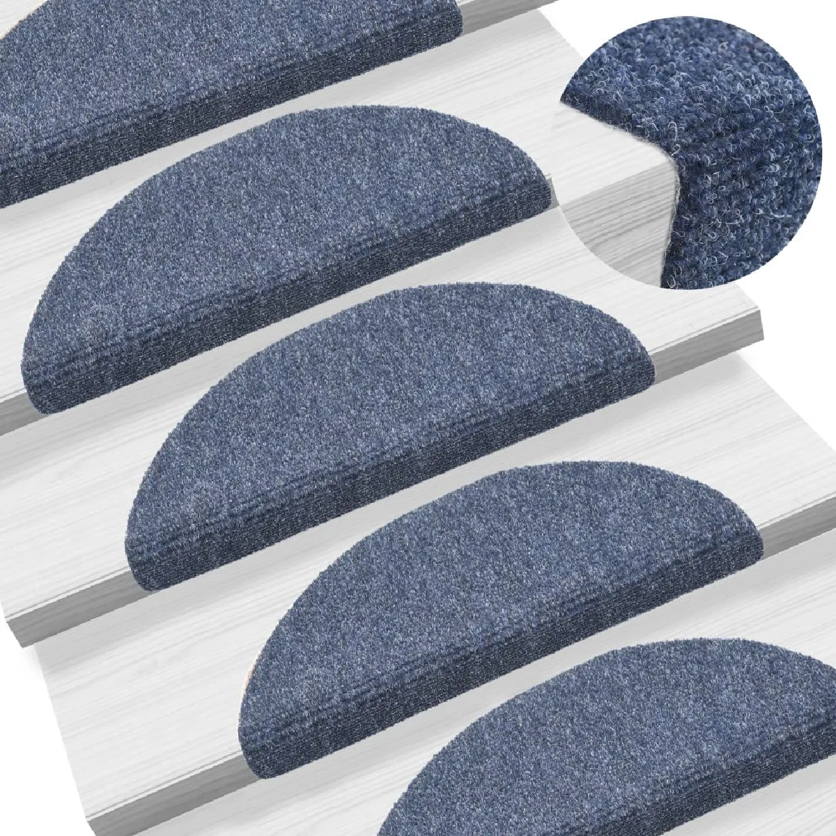 Tapis D'escalier Auto-adhésif Poinçon Aiguilleté 15 Pièces Bleu Dec023309