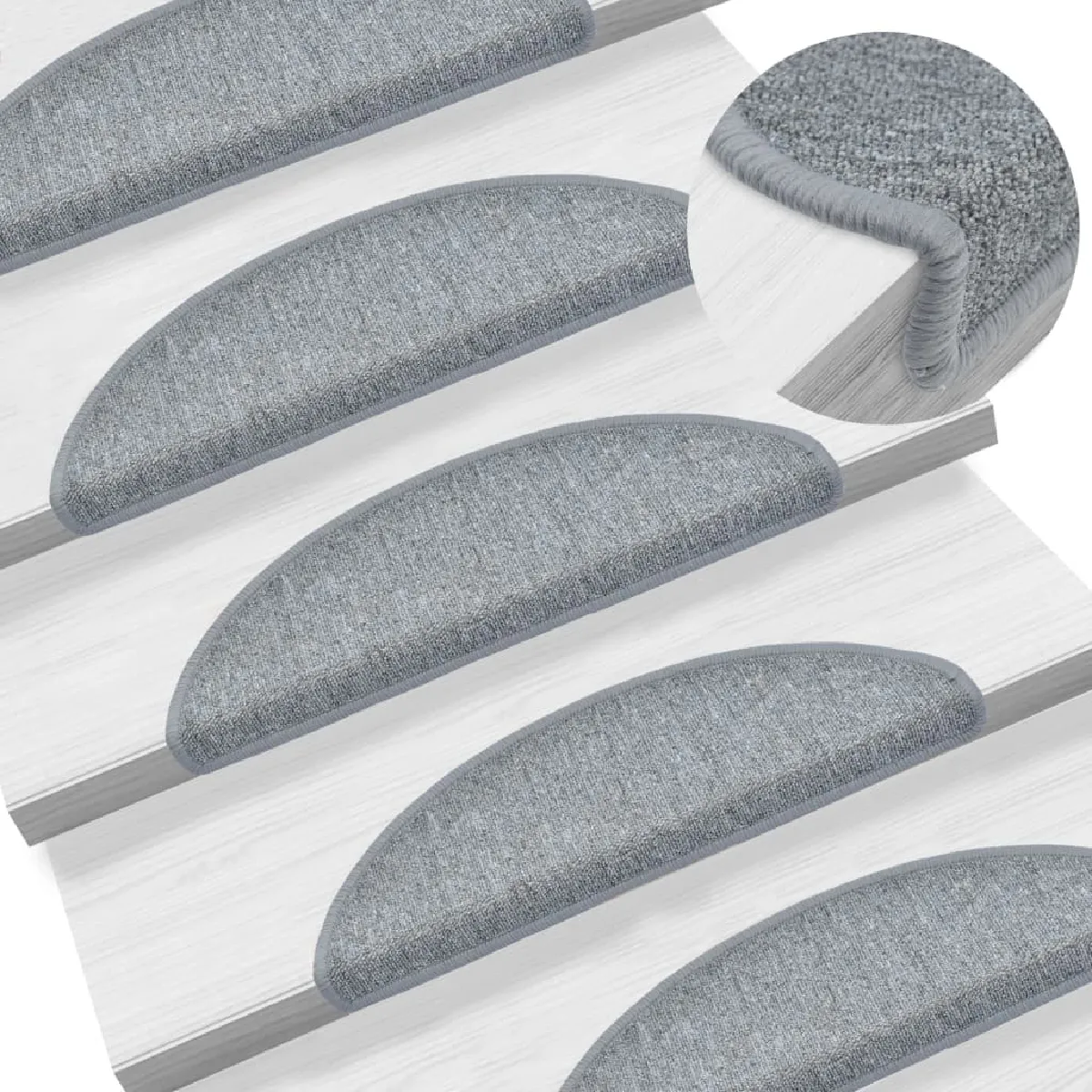 Tapis D'escalier 15 Pièces Gris Clair 56x17x3 Cm Dec023547