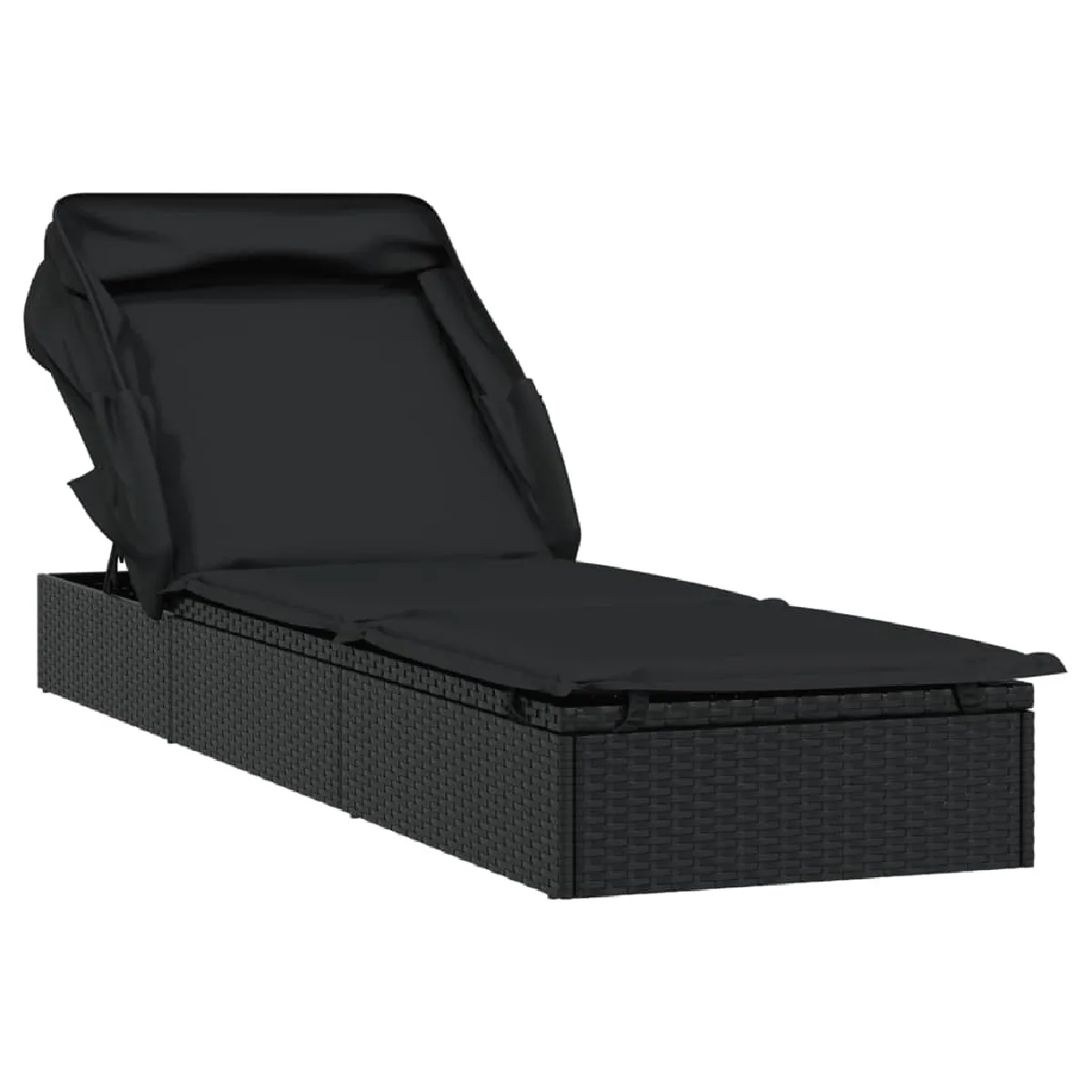 Transat Chaise Longue Bain De Soleil Avec Toit Pliable 213 X 63 X 97 Cm Résine Tressée Noir 02_0012209