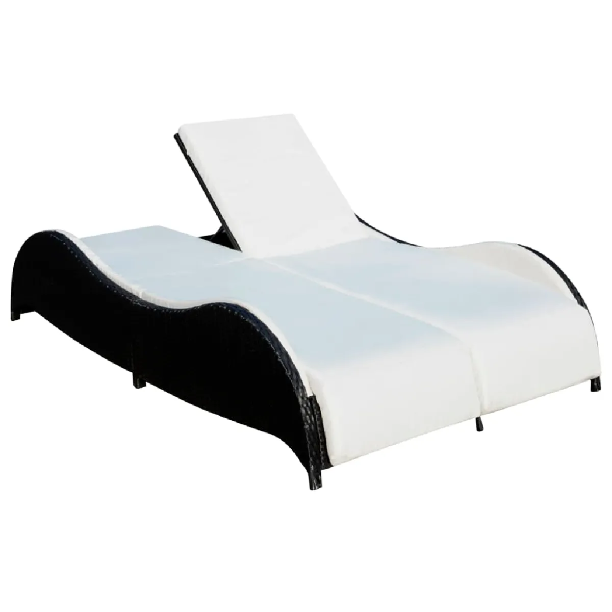 Transat Chaise Longue Bain De Soleil Lit De Jardin Terrasse Meuble D'extérieur Double Avec Coussin Vague Résine Tressée