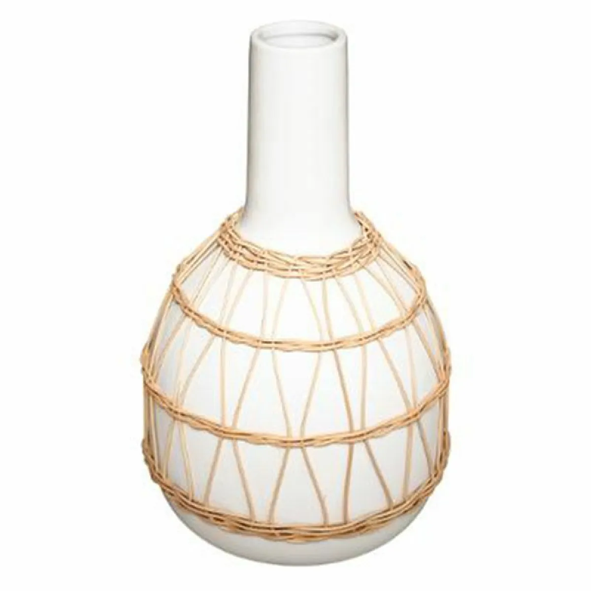 Vase - céramique et rotin - blanc - H28 - 5 cm - Atmosphera