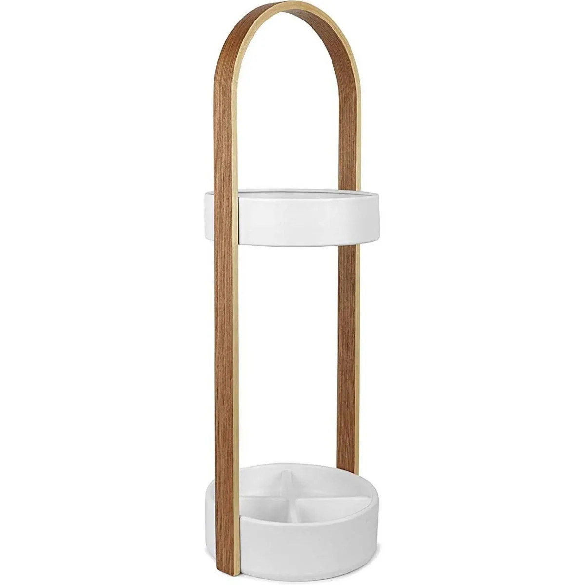 Porte parapluies bois et métal Hub Blanc/Naturel