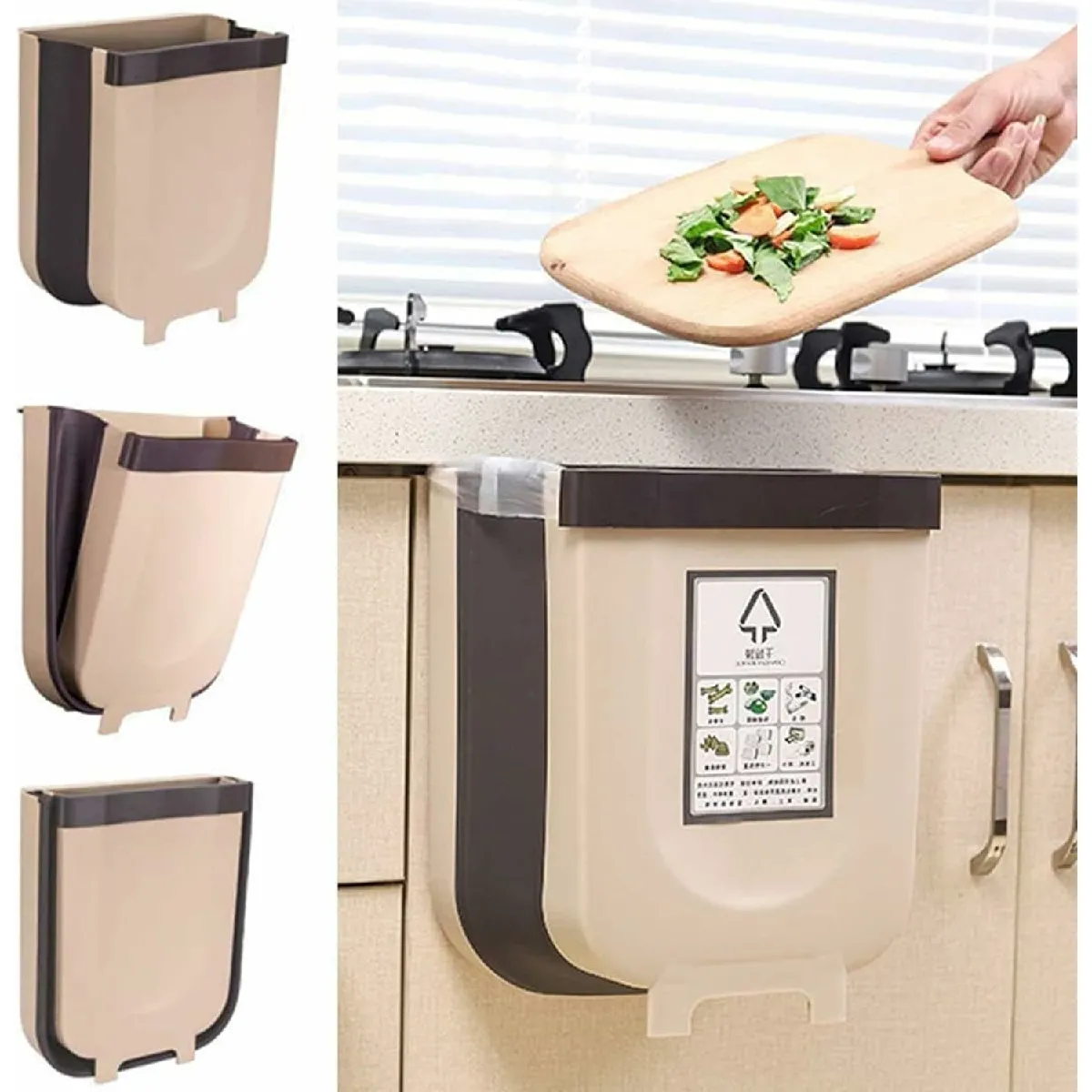 Poubelle Pliable Design Suspendu De 9l Marron