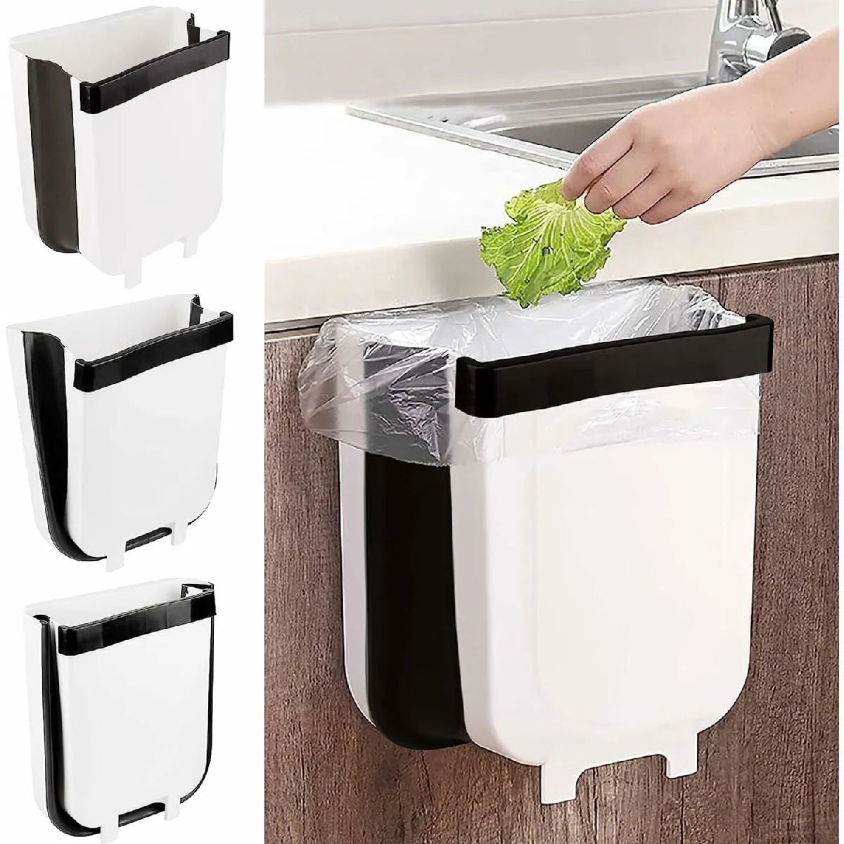 Poubelle Pliable Design Suspendu De 9l Blanc