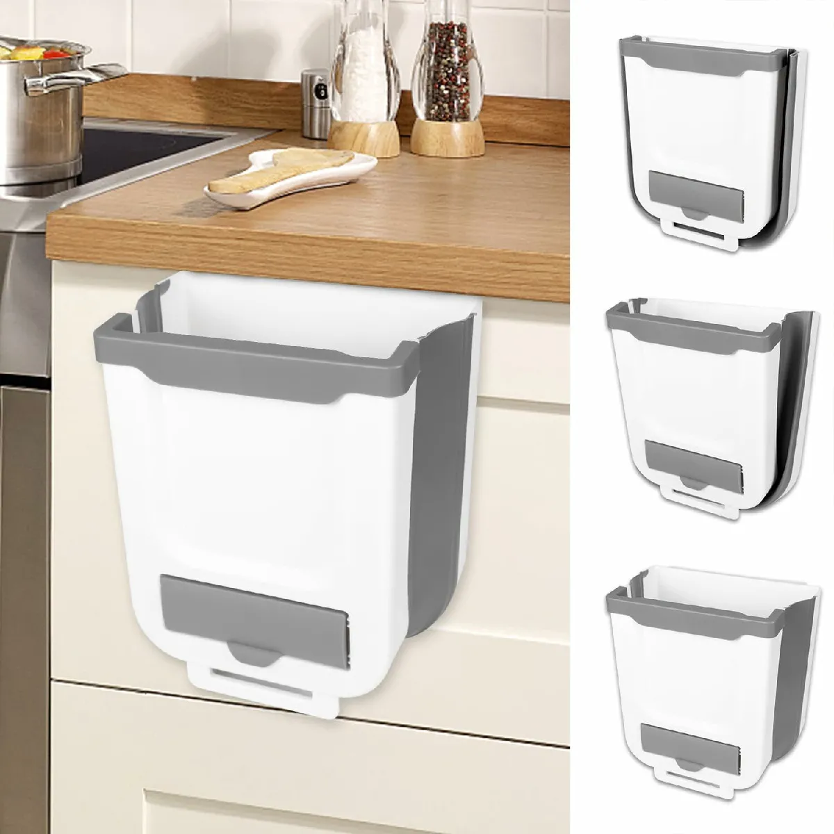 Poubelle Suspendue Pliable De 7l Gris Blanc