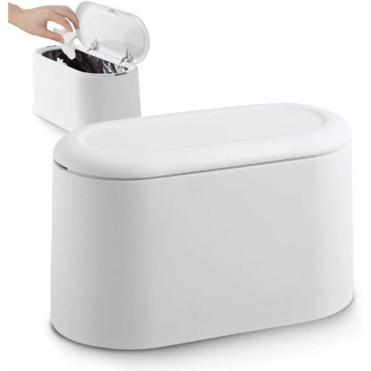 Petite Poubelle De Table De 1,8l Avec Couvercle À Bouton-poussoir Blanc