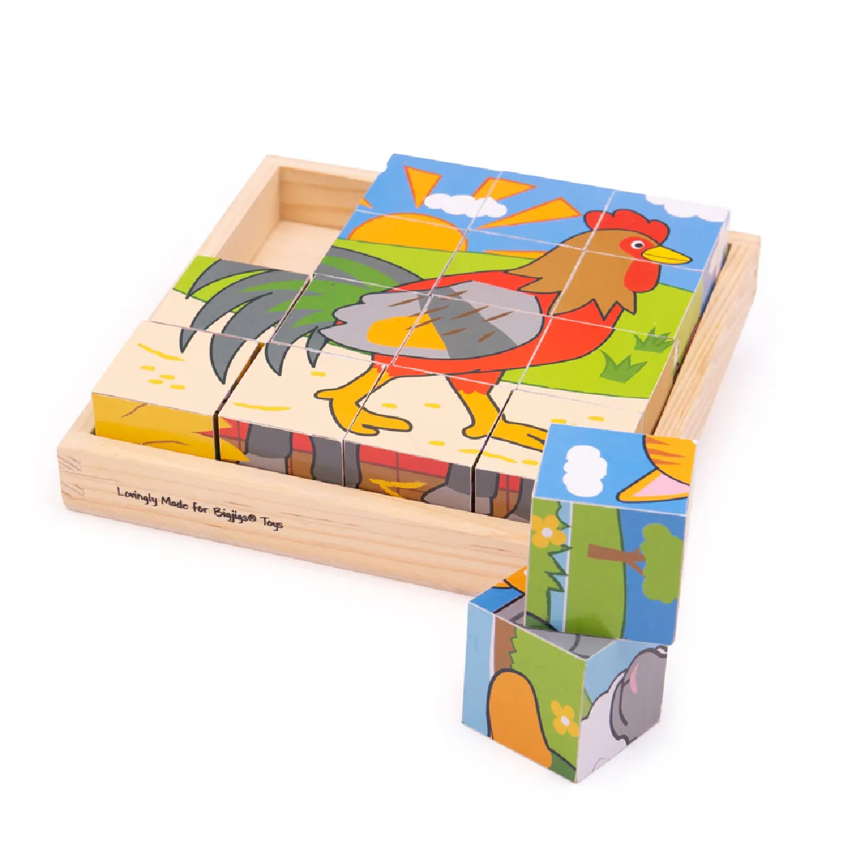 Bigjigs Toys, Puzzle Cube De Ferme En Bois, Adapté Aux ges Dès 18 Mois