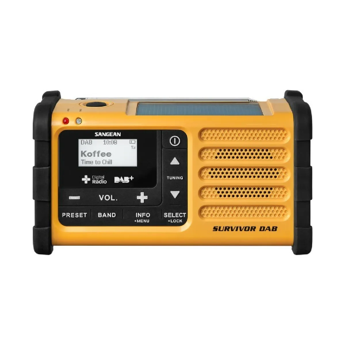 Radio d'extérieur DAB+, FM Emergency radio, chargeur de batterie, torche, rechargeable, manivelle, panneau solaire Sangean Survivor DAB