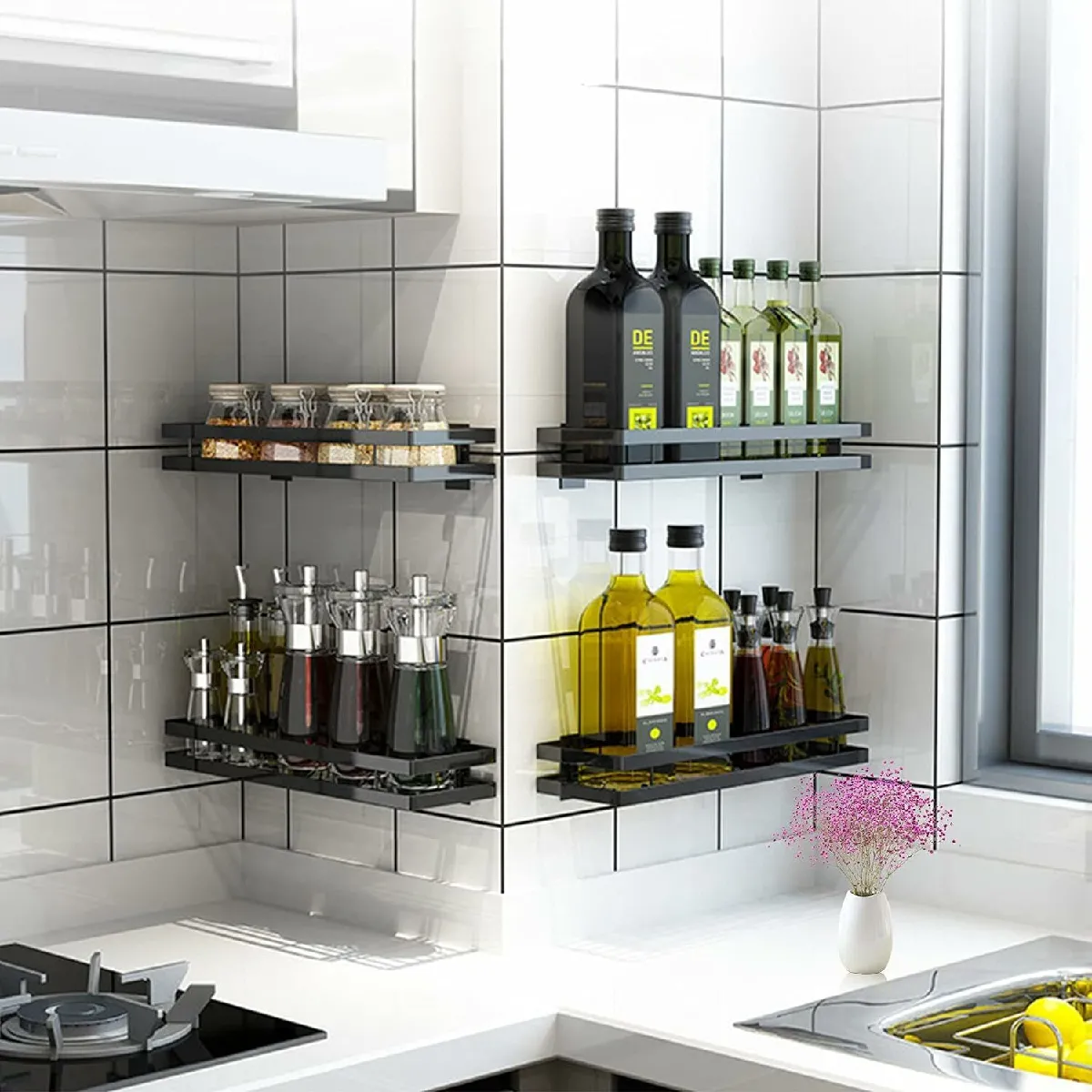 Étagère Murale de Cuisine sans perçage de 30 cm noir