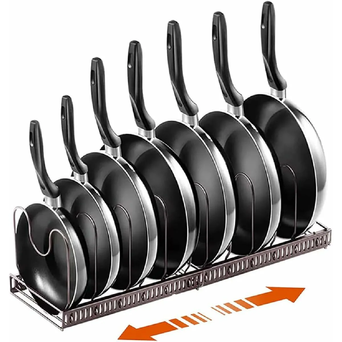 Porte Casseroles 2 en 1 avec 7 Compartiments Réglables pour Casseroles, Couvercles marron