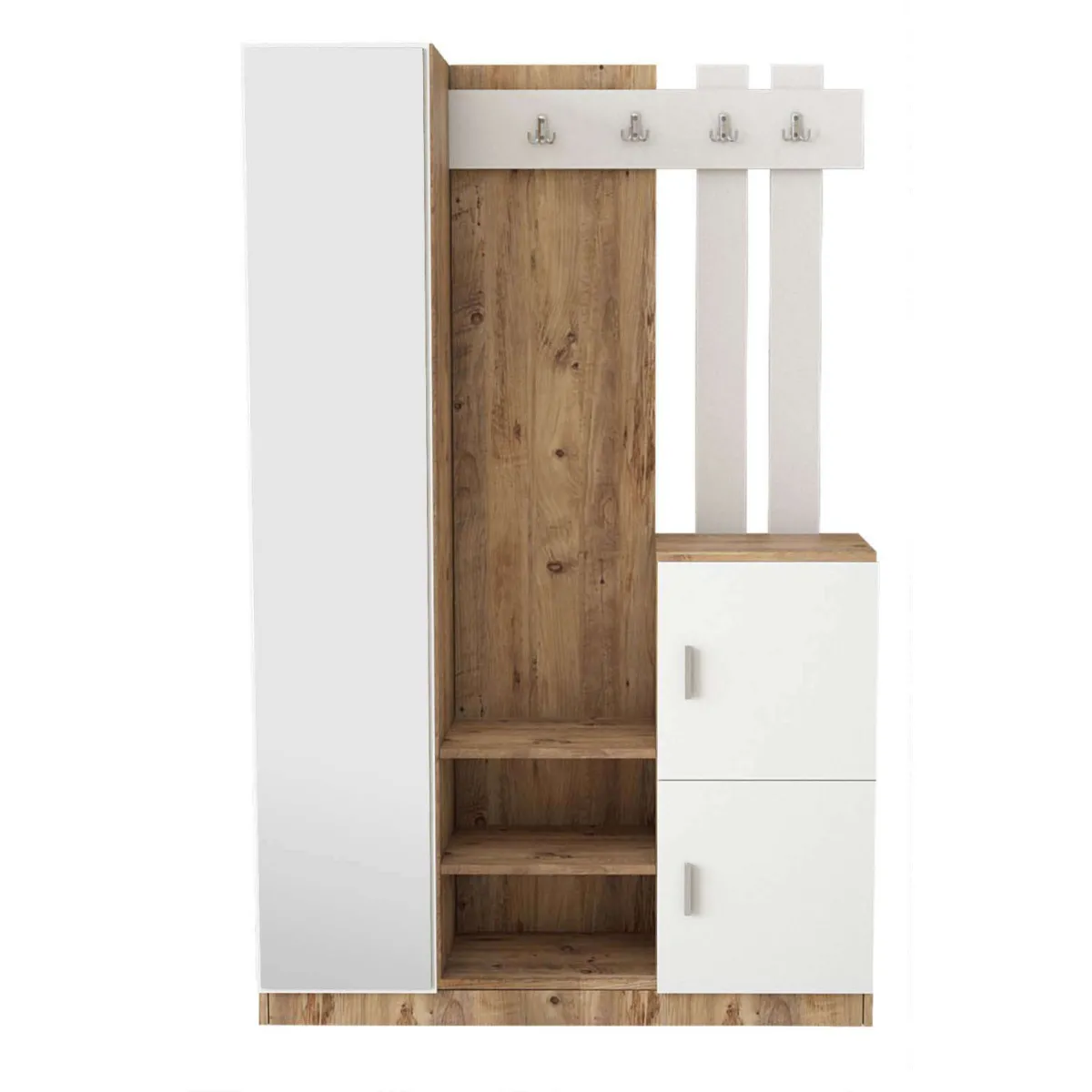 Vestiaire avec 3 portes et 1 miroir - Blanc et naturel - MIROTA