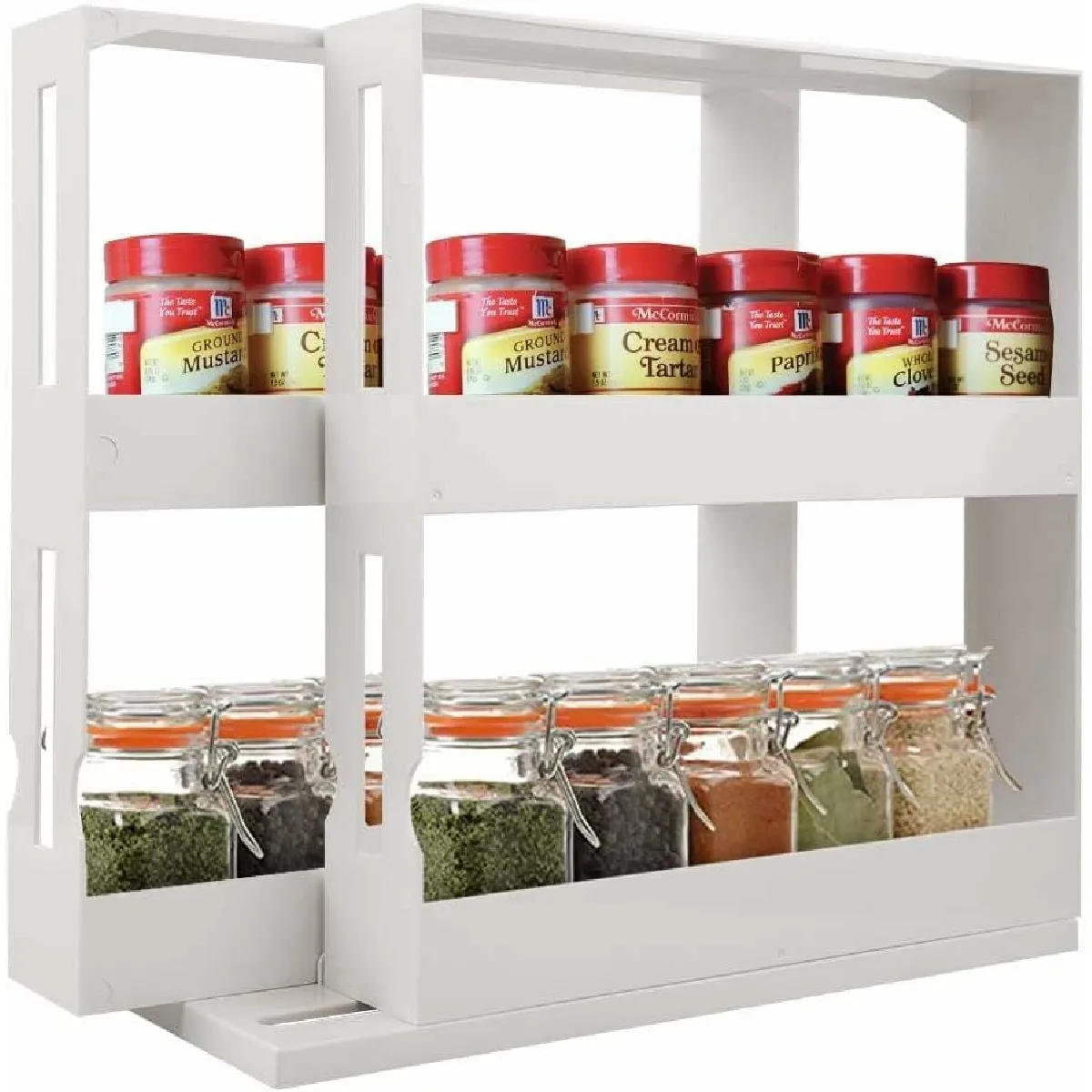 Étagère à épices multifonction 2 étages pour jusqu'à 20 pots à épices blanc