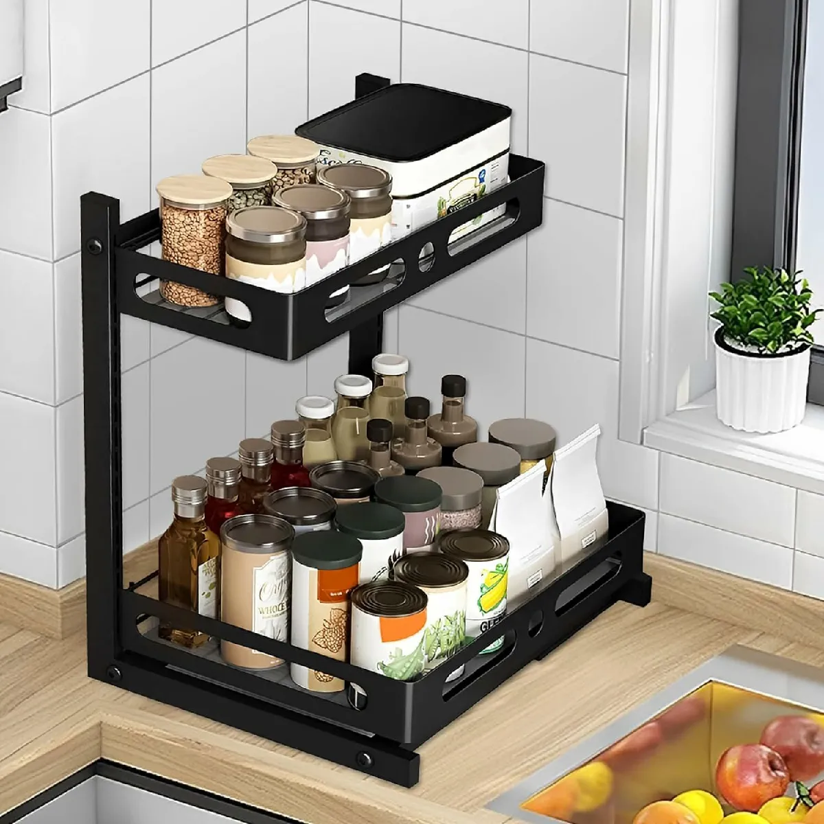 Étagère sous lavabo à 2 étages noir