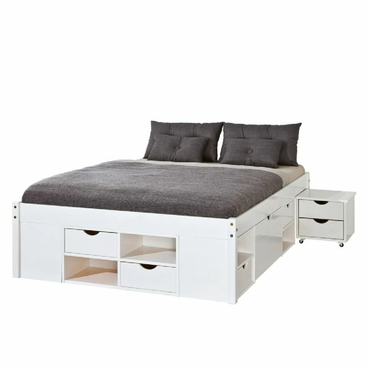 Lit Mutli-rangement Till 140x200 Blanc Bois Massif