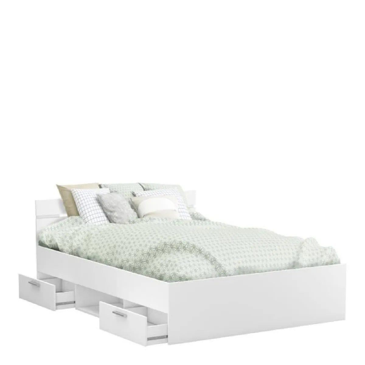Lit Adulte Michigan - 140 X 190 Cm - Multiples Rangements - Blanc