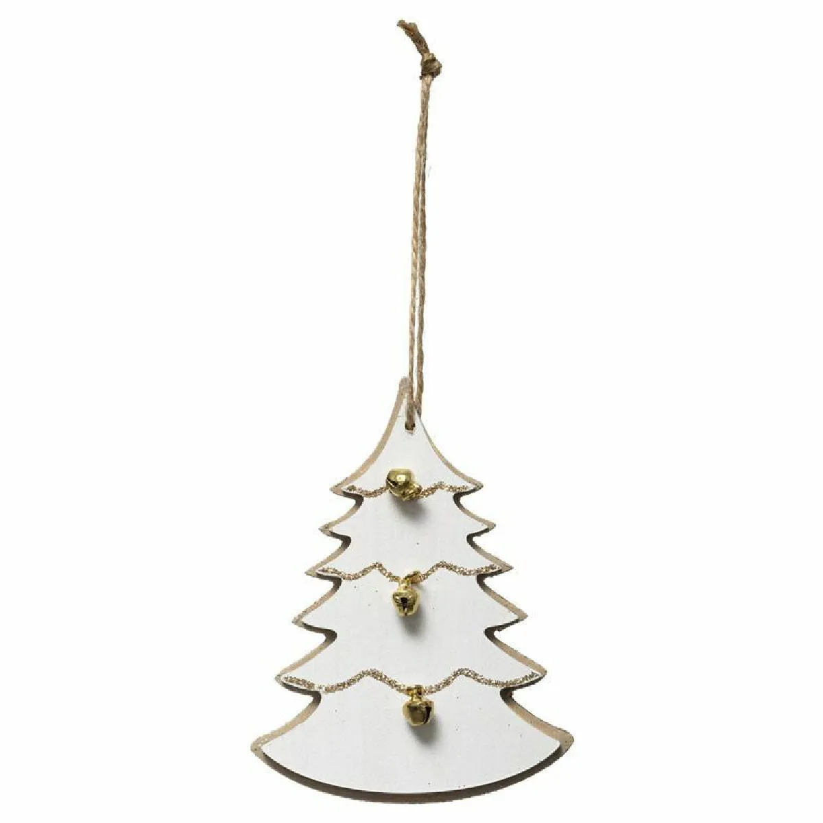 Sujet De Noël Bois Sapin Blanc Doré Cloche - Feeric Lights & Christmas