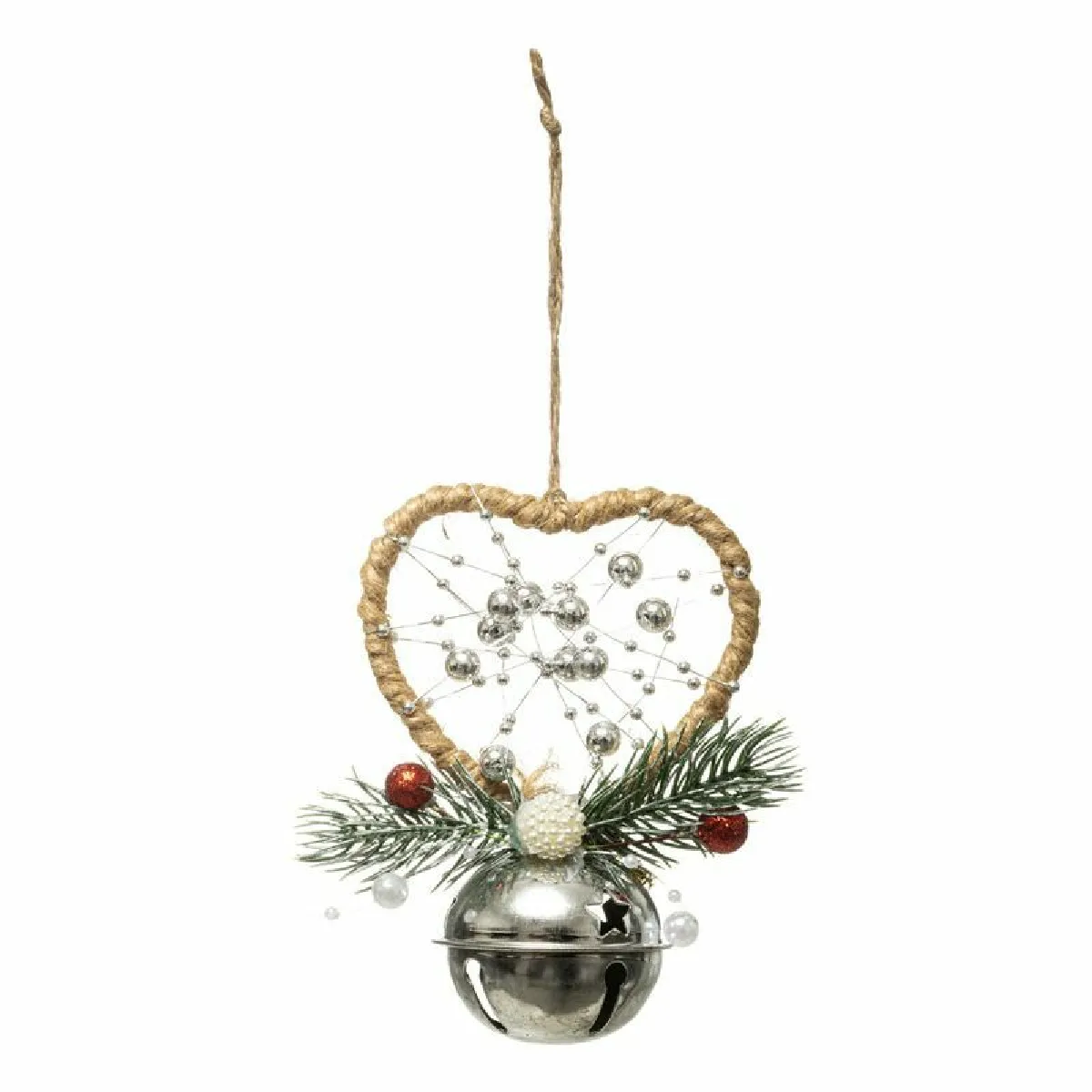 Sujet De Noël Grelot Argenté Coeur 12 Cm - Feeric Lights & Christmas
