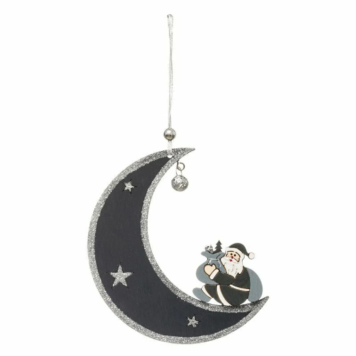 Sujet De Noël Lune "bois" 12cm Gris Bleu