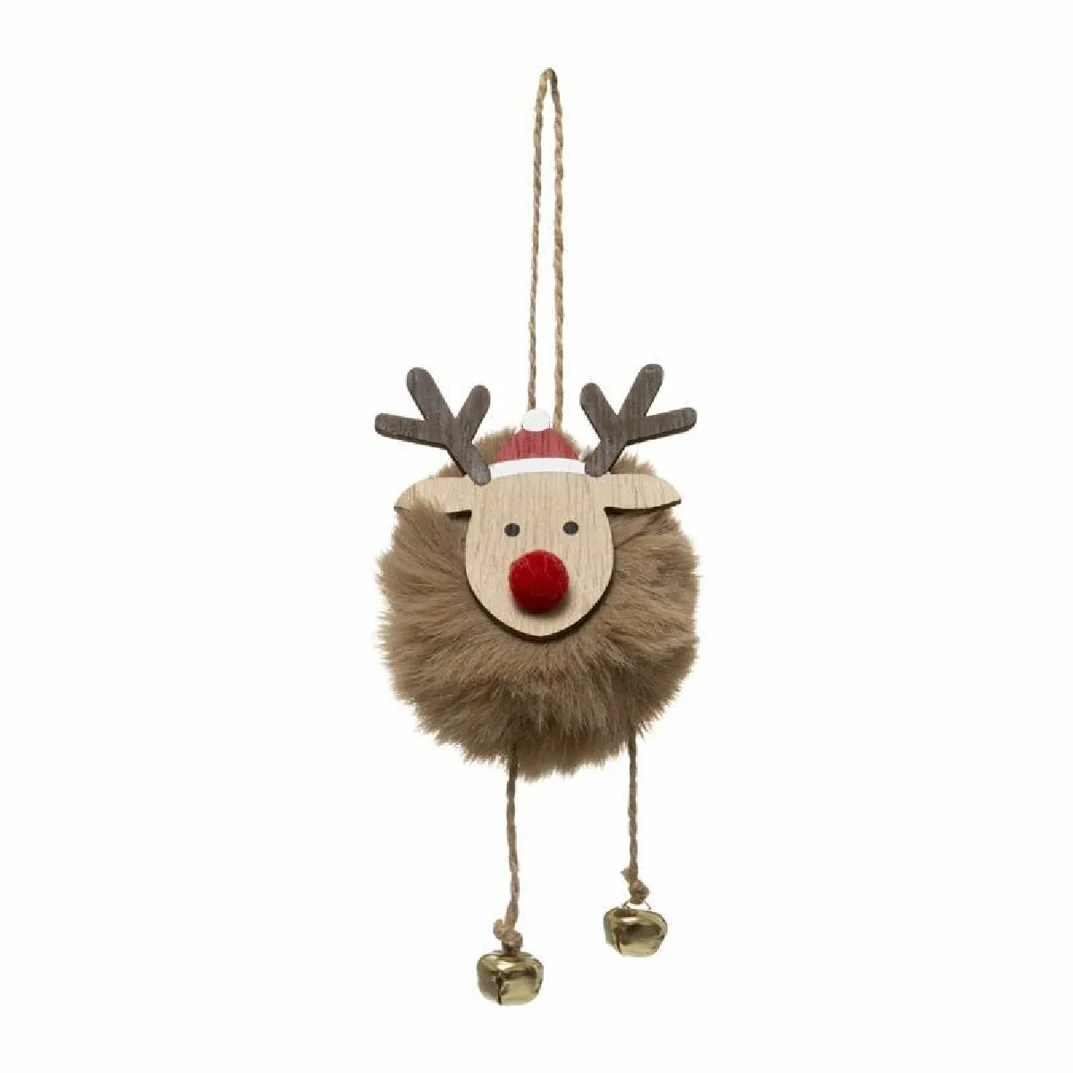 Sujet De Noël Bois Renne Beige Fourrure Cloche - Feeric Lights & Christmas