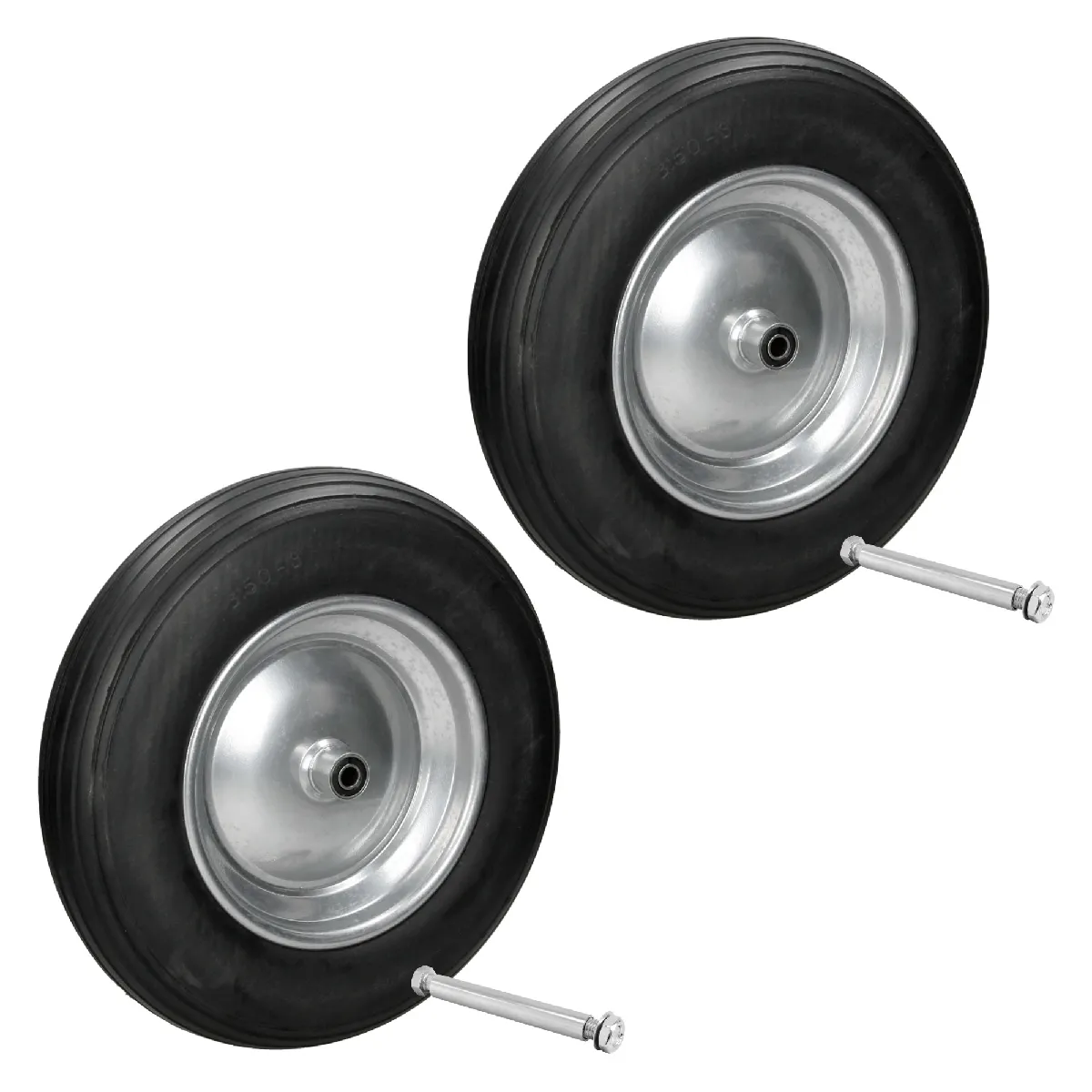 Ecd Germany Lot De 2 Roues De Brouette En Pu Increvable 3.50-8-4 Ø350x80 Mm Noir Roulement À Billes Jante En Acier Charge 150 Kg Pneu Profil À Blocs Accessoire De Rechange Pour Chariot De Jardin