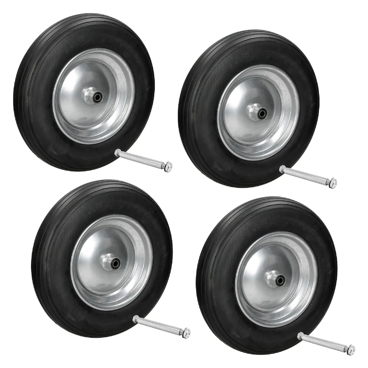 Ecd Germany Lot De 4 Roues De Brouette En Pu Increvable 3.50-8-4 Ø350x80 Mm Noir Roulement À Billes Jante En Acier Charge 150 Kg Pneu Profil À Blocs Accessoire De Rechange Pour Chariot De Jardin