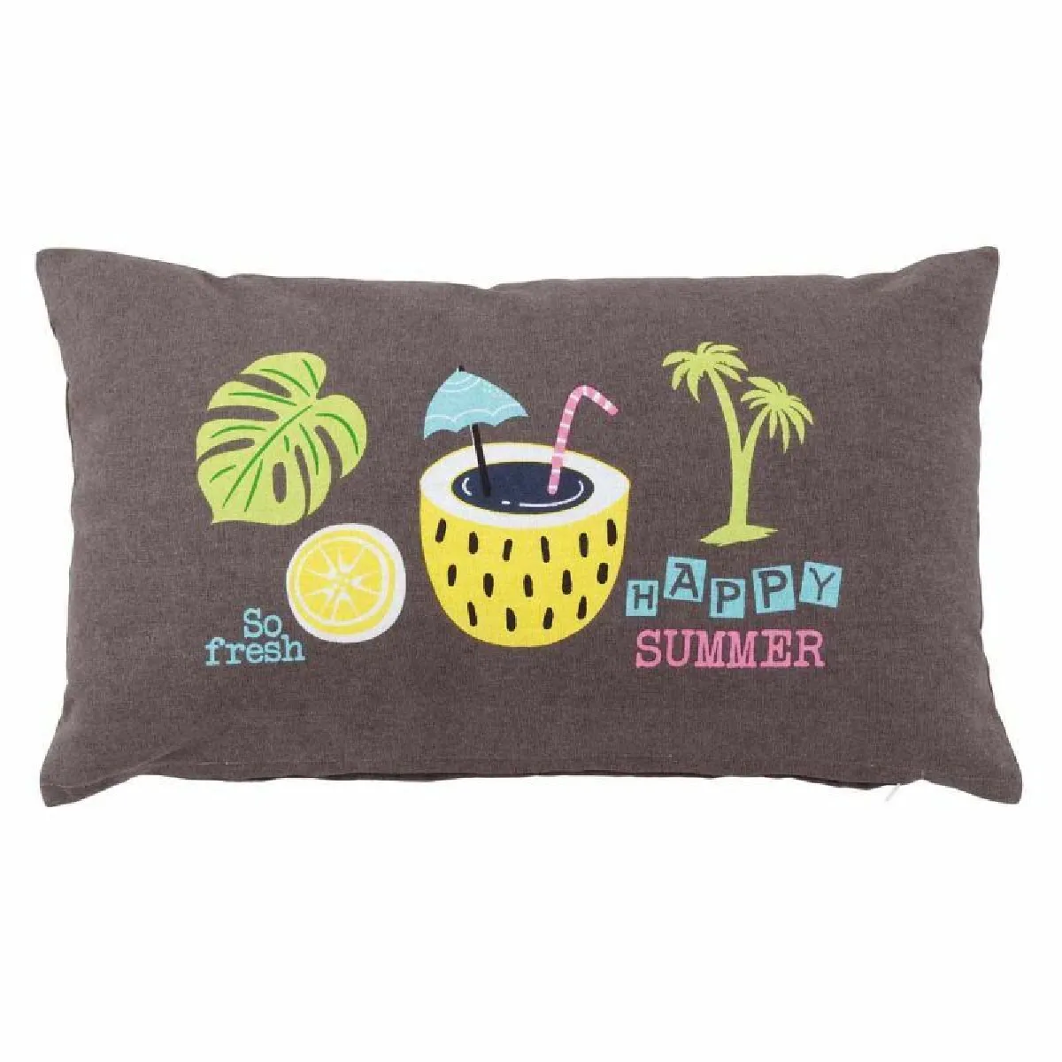 Coussin Déco "happy Place" 30x50cm Taupe